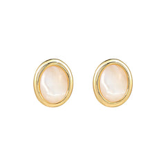 Nicolette Vintage-Inspired White Mother-of-Pearl Oval Stud Earrings