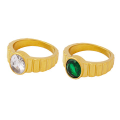 Oval Cubic Zirconia Ridged Band Ring