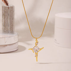 Cubic Zirconia Geometric Cross Pendant Necklace