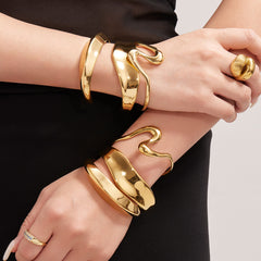 Sculptural Stainless Steel Open Cuff Bracelets