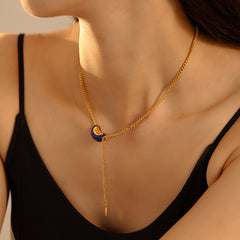 Enamel Bean Pendant Lariat Necklace