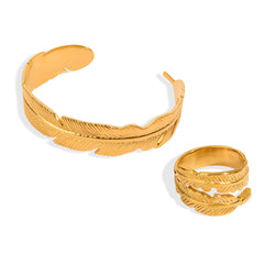 Feather Open Cuff and Ring Jewelry