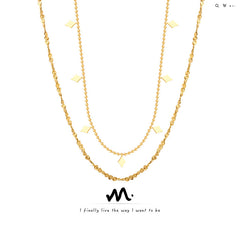 Layered Fine Chain Geometric Station Necklace