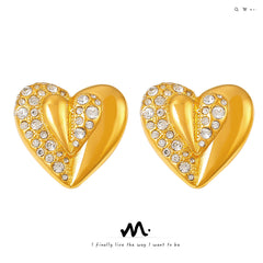 Sculptural Heart Stone-Accent Stud Earrings