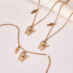 18K Gold-Plated Cat and Fishbone Charm Jewelry