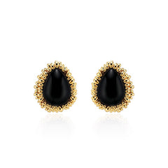 Daphne Vintage-Inspired Black Agate Teardrop Stud Earrings