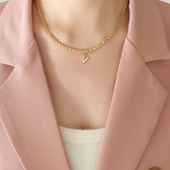 Cubic Zirconia Initial Letter Chain Necklace