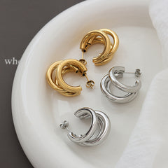 Triple-Line Hollow Hoop Earrings