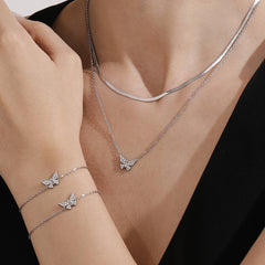 Cubic Zirconia Butterfly Necklace and Bracelet