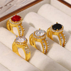 18K Gold-Plated Round Cubic Zirconia Statement Ring