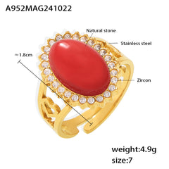 Natural Stone Oval Cubic Zirconia Open Ring