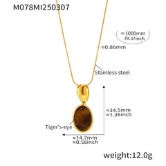 Long Oval Black Agate & Tiger Eye Pendant Necklace