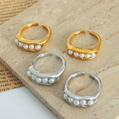 18K Gold-Plated Pearl-Look Pod Open Ring