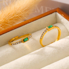 18K Gold-Plated Square Glass Open Ring