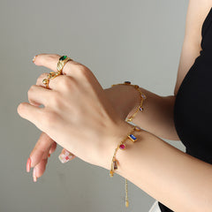 Multicolor Cubic Zirconia Charm Necklace & Bracelet