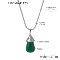 18K Gold-Plated Resin Teardrop Pendant Necklace