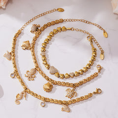 18K Gold-Plated Ocean Charm Bead Bracelets