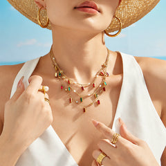 18K Gold-Plated Glass Stone & Pearl Accent Necklace