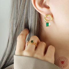 Freshwater Pearl & Green Accent Drop Earrings
