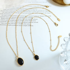 Oval Cat-Eye-Look Pendant Necklace