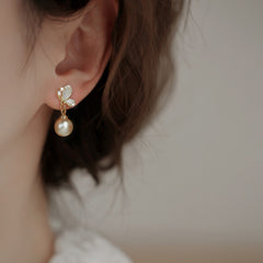 Camille Vintage-Inspired Pearl Butterfly Stud Earrings