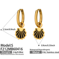 Enamel Shell Drop Hoop Earrings