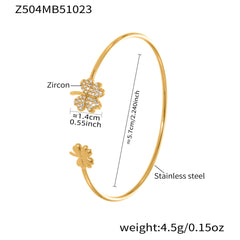 18K Gold-Plated Clover and Cubic Zirconia Open Cuffs