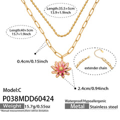 Layered Enamel Daisy Pendant Necklace
