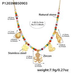 Crystal Bead Ocean Charm Necklace