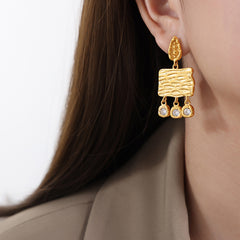 Gold-Tone Textured Rectangle Drop Earrings