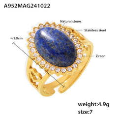 Natural Stone Oval Cubic Zirconia Open Ring