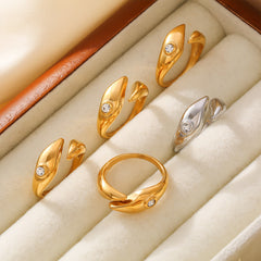 18K Gold-Plated Sculptural Stone-Accent Open Ring