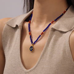 Blue Bead Celestial Pendant Necklace