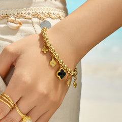 18K Gold-Plated Clover Charm Bead Bracelet