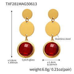 Gold-Tone Round Glass Triple Drop Earrings