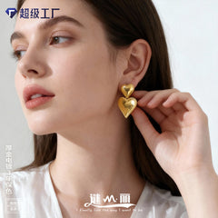 18K Gold-Plated Heart Drop Stud Earrings