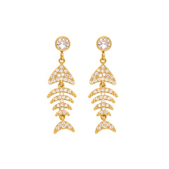 18K Gold-Plated Fishbone Earrings and Ear Cuff