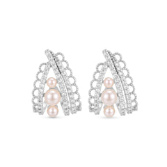 Marielle Vintage-Inspired Pearl Pavé Stud Earrings No. 000443