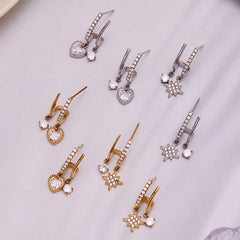 18K Gold-Plated Starburst and Heart Drop Hoop Earrings