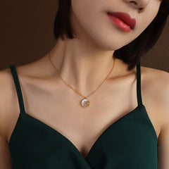 18K Gold-Plated Shell Rose Coin Pendant Necklace
