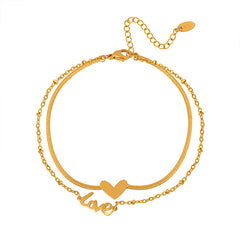Heart and LOVE Double Layer Anklet