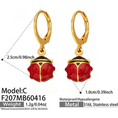 Ladybug Enamel Charm Hoop Earrings