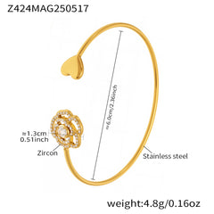 Rose or Bee Cubic Zirconia Open Cuff Bracelet