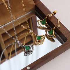 Green Fan Leaf Necklace or Earrings