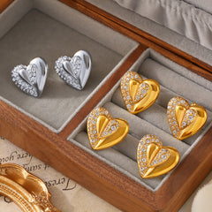 Sculptural Heart Stone-Accent Stud Earrings