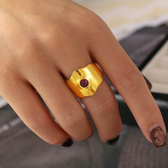 Polished Pink Stone Accent Ring