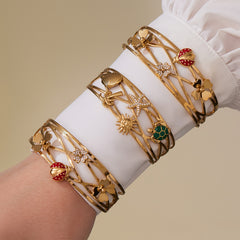18K Gold-Plated Triple-Row Floral Cuff Bracelets