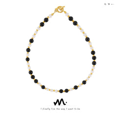 Black Agate & Shell Accent Toggle Necklace