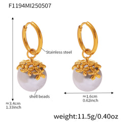 Shell Pearl-Look Flower Cap Drop Earrings