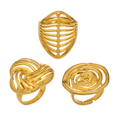 18K Gold-Plated Sculptural Openwork Ring Designs